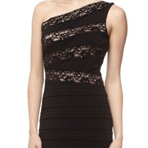 JAX Elegant Black Lace One-Shoulder Cocktail Dress